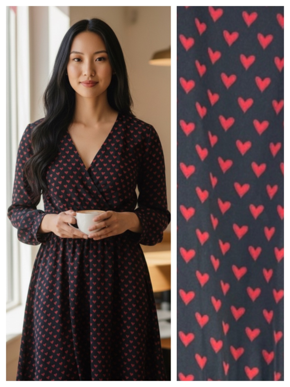 Maison Jules Dress Sz XXL 2X 18 20 Hearts Black Red Valentines Day Romantic